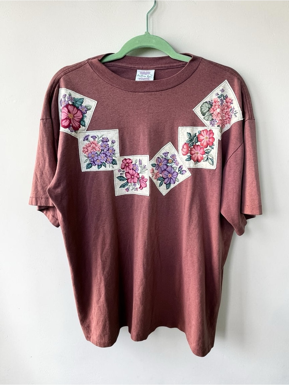 Single stitch cottage core 90s oversized floral patch novelty T-shirt-XL